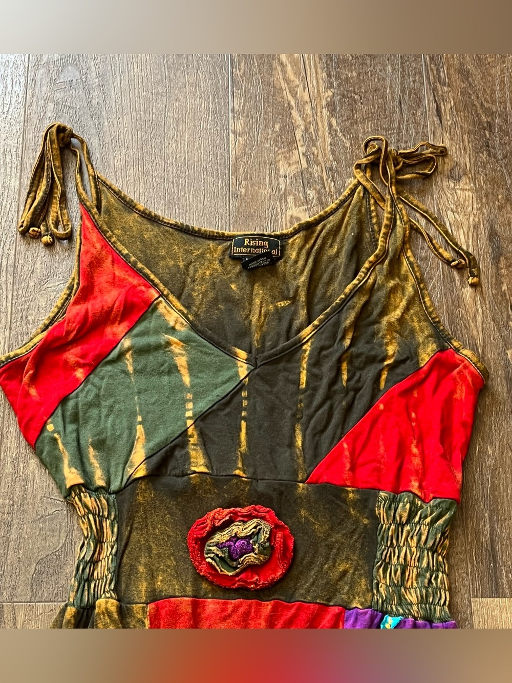 Rising International Boho Dress Embroidered Applique Tie-Dye Colorful Sz medium - Picture 3 of 5